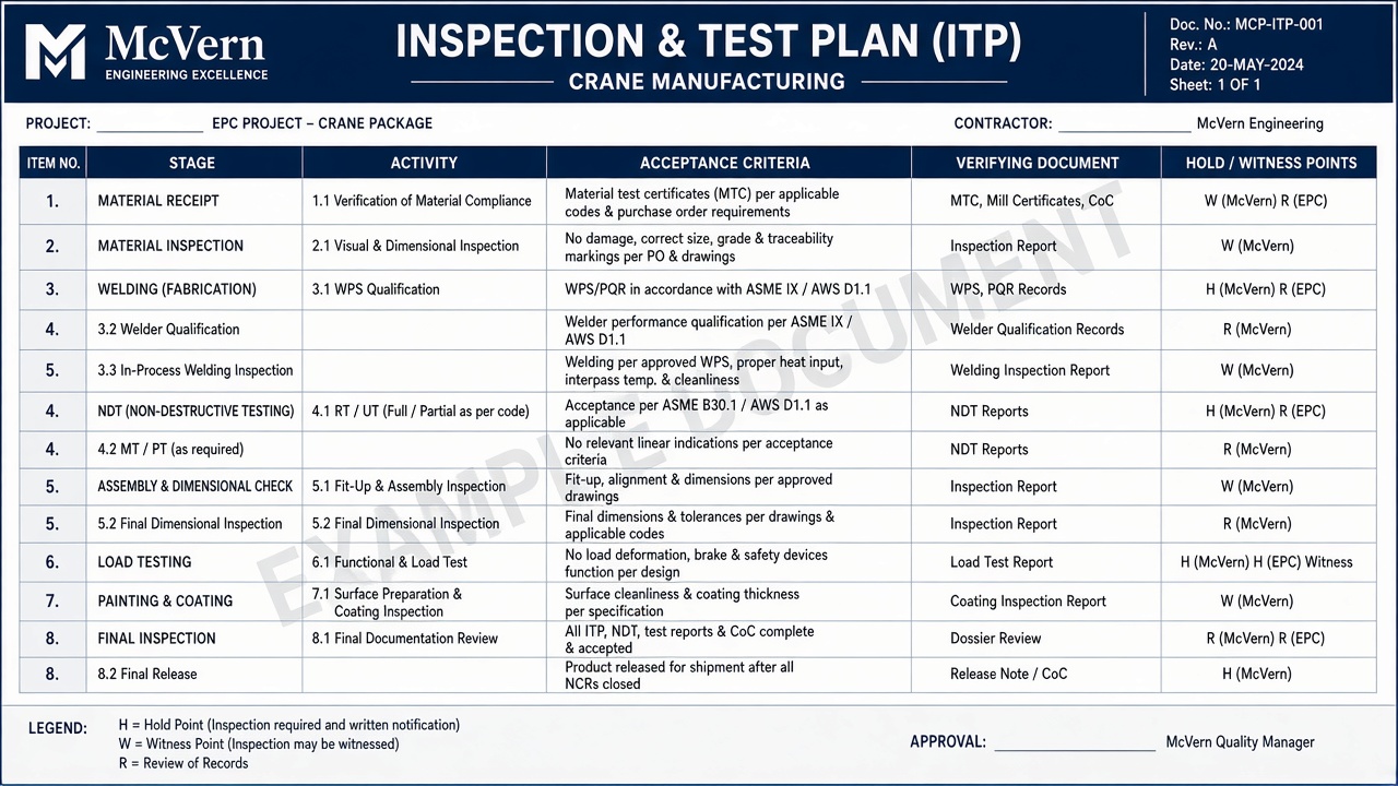 EXAMPLE Inspection & Test Plan template